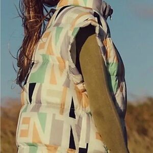 Free People Movement Bubble Printed Puffer Vest Blocked Logo